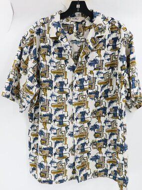 VTG DA VINCI CALIFORNIA shirt mens Large retro print short sleeve loop collar